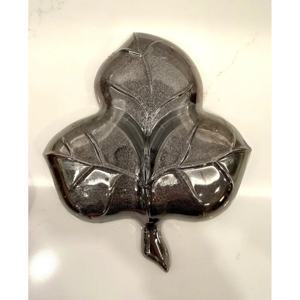 Aluminum Clover‎ Leaf Divided Serving Dish Tray Textured Silver 1994